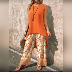 Elegant Orange Women's Wide Leg Jumpsuit
